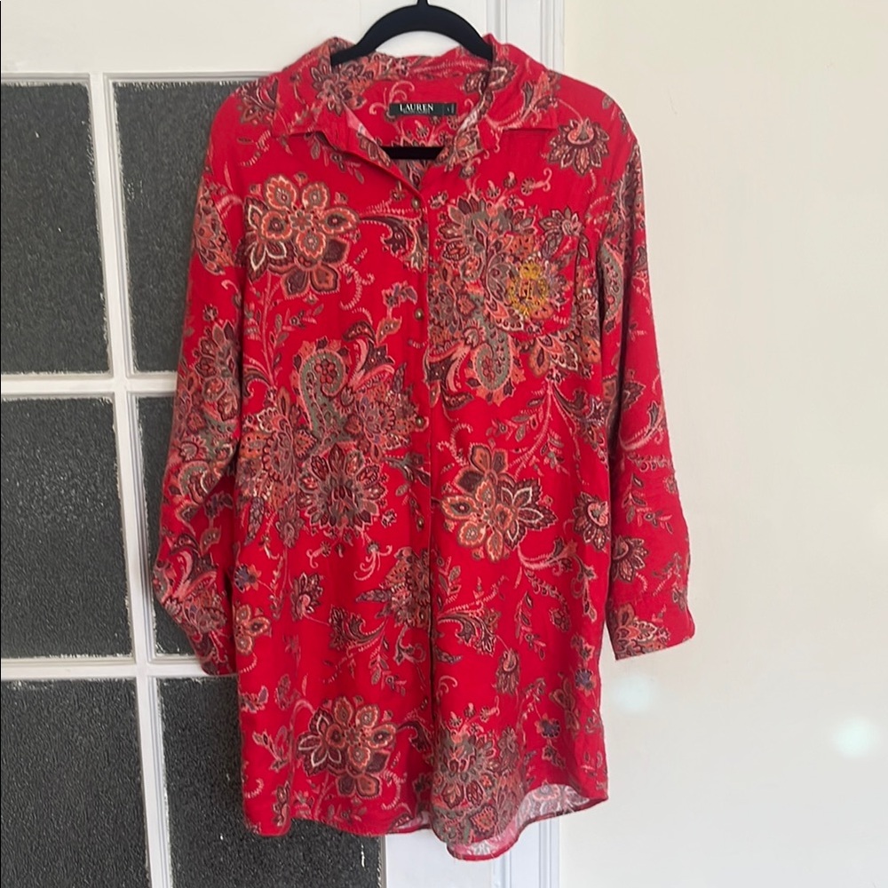 🌹Ralph Lauren Cotton Paisley Viscose Sleep Shirt Night Gown Pajama Top